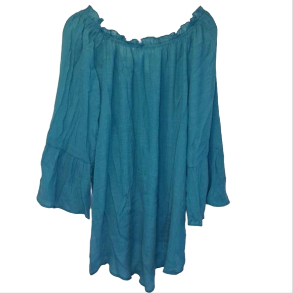 Forgotten Grace Teal Blue Off Shoulder Flowy High Low Blouse Plus Size XXL - Picture 3 of 7